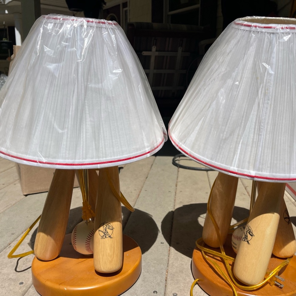 Baseball Bat Table Lamps with White Shades